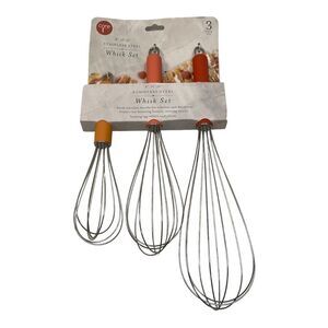 Core Orange 3 Piece Stainless Steel Whisks Set Size 8”, 10” And 12”.